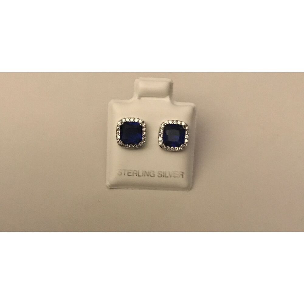 3Ct Blue & White Sapphire Halo Earrings
